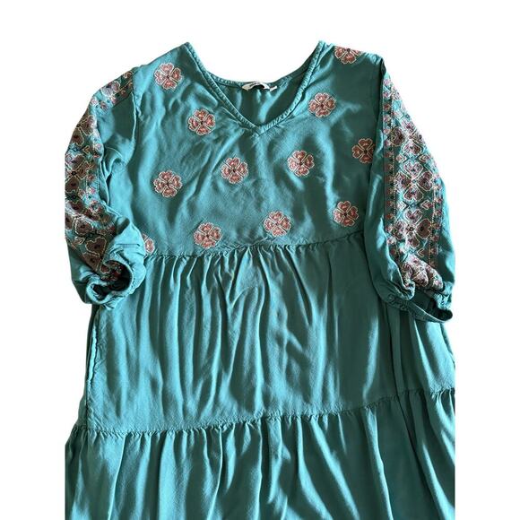 Max Women’s Embroidered Teal Boho Midi Dress size Medium - Picture 5 of 11